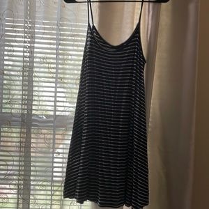 Navy blue and white striped swing tank dress